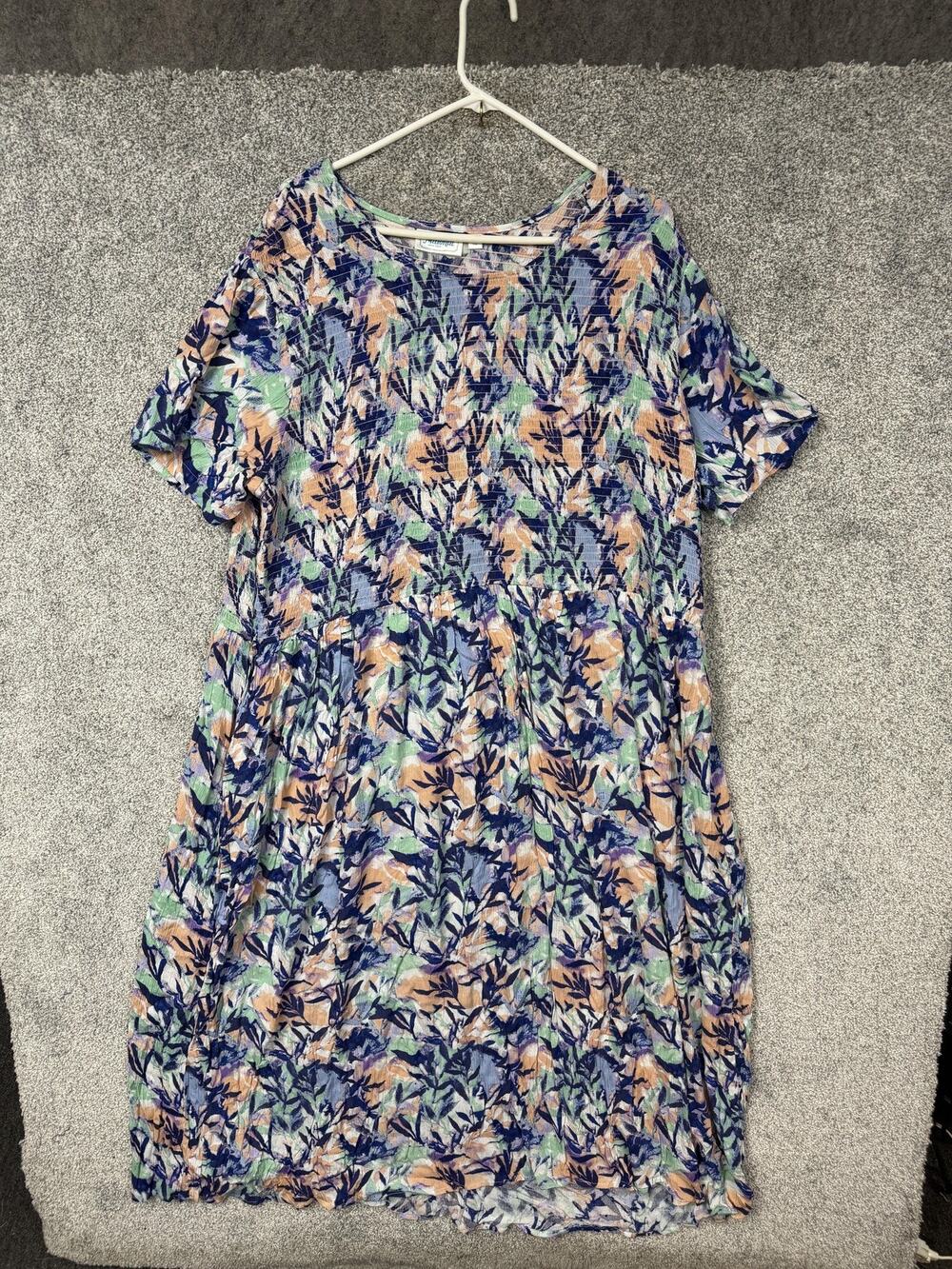 National Maxi Dress 3X Plus Floral Smocked Pockets Cottagecore Romantic Prairie